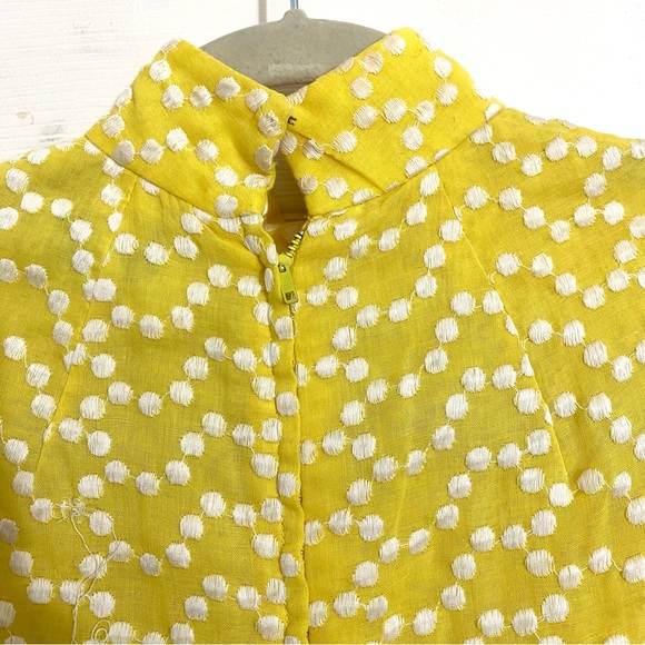 Vintage Yellow Dress Jerry Marsch for Mardi Gras Embroidered Dots Belted Flowers - Picture 3 of 12